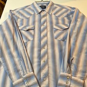 Wrangler Light Pink Blue Grey Stripe Cowboy Western Shirt XL